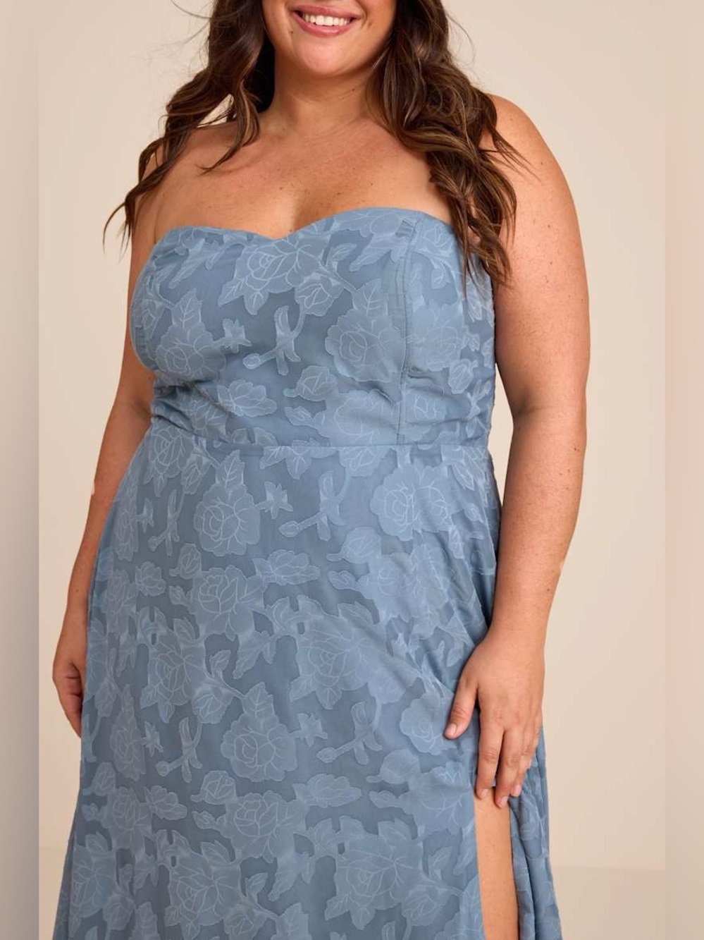 Lulus Garden of Romance Dusty Blue Floral Burnout Strapless Maxi Dress - Picture 3 of 11